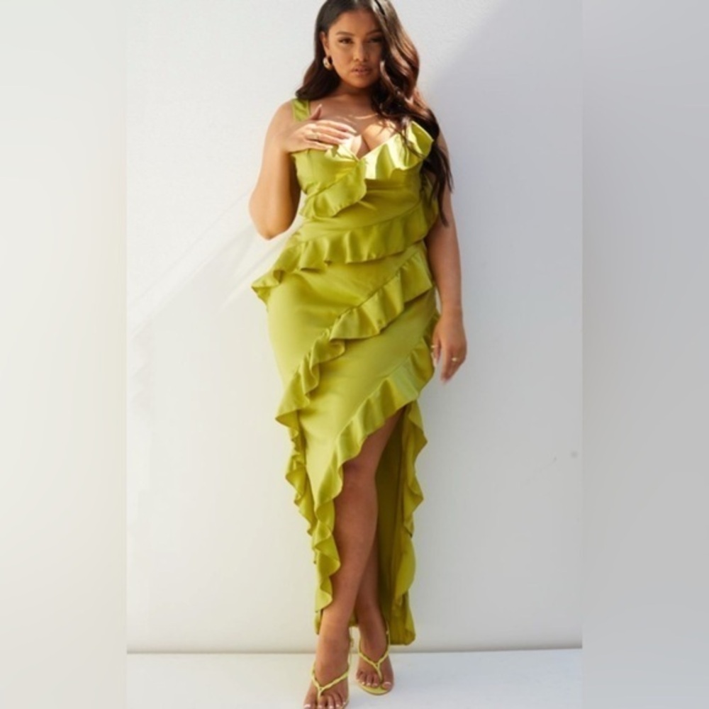 Satin Frill Maxi Ruffle Dress